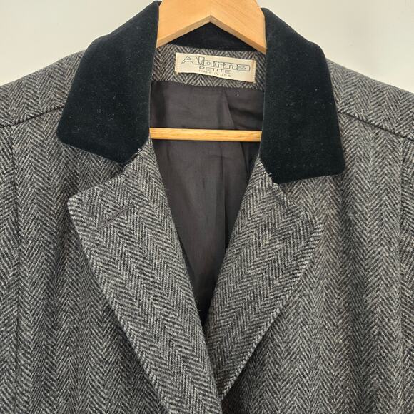 Adonna Women Vtg 90s USA Wool Blend Herringbone Double Breast Velvet Trim Coat S - Picture 5 of 12